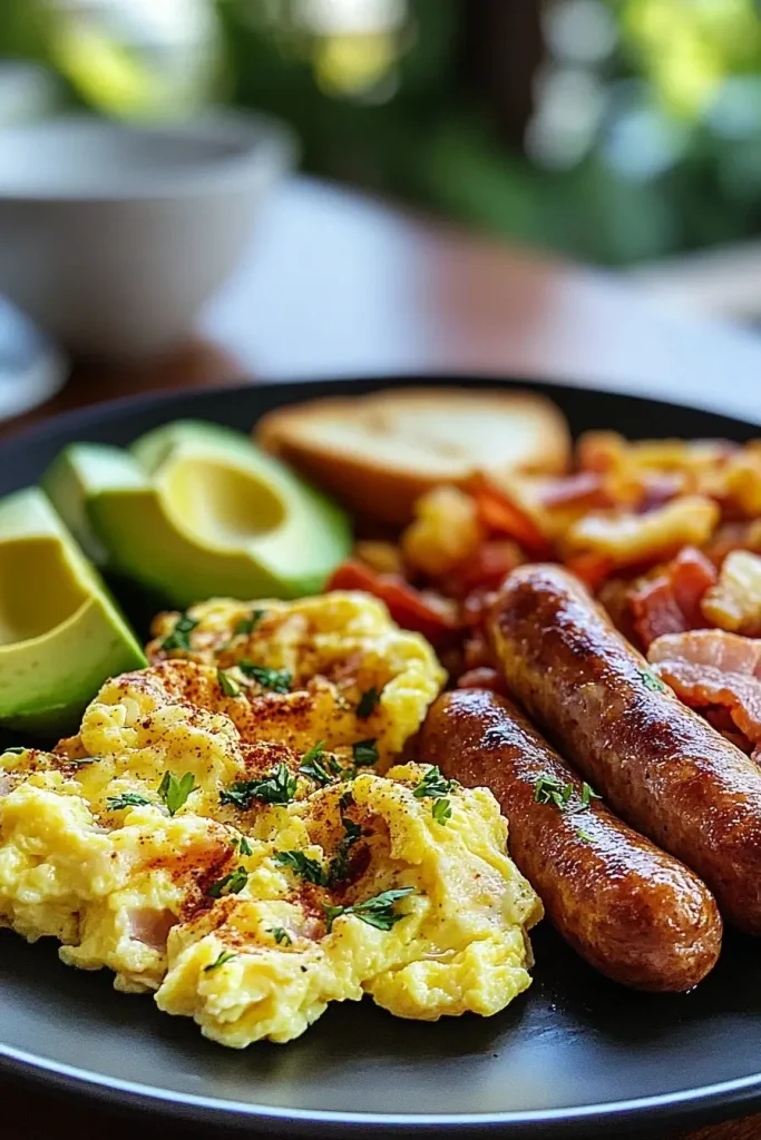 Prato de Café da Manhã: Bacon, Ovos, Salsichas e Torradas