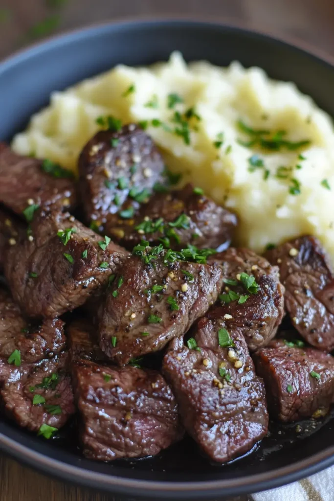 Garlic Butter Steak Bites and Mash