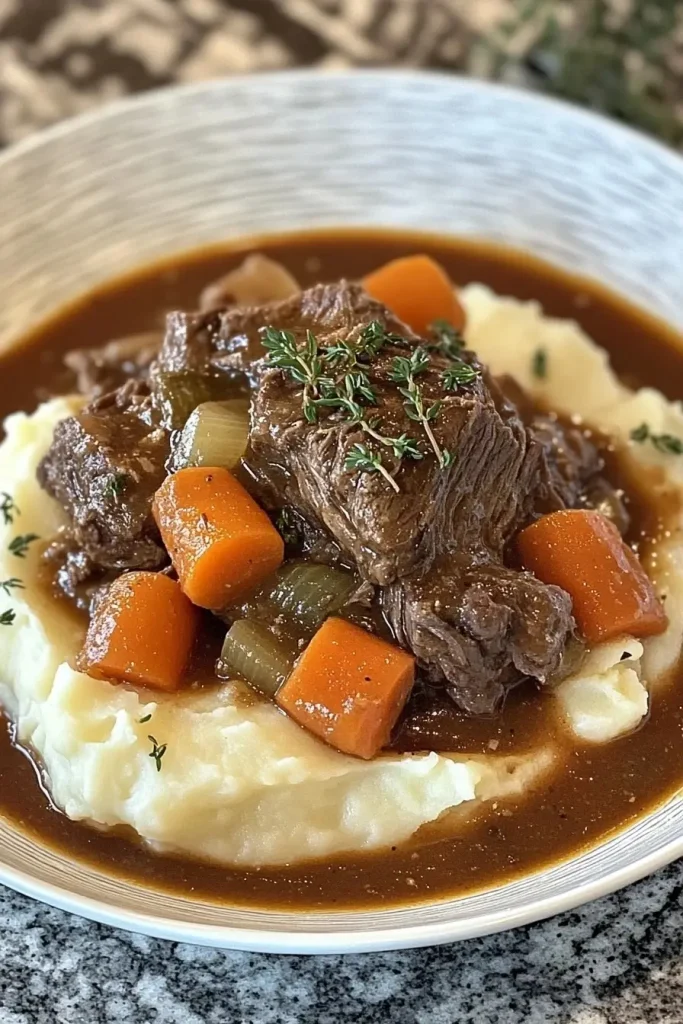 Pot roast with creamy mashed potatoes